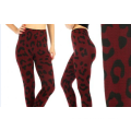 Leopard nahtlose Fleece Futter Leggins Burgund